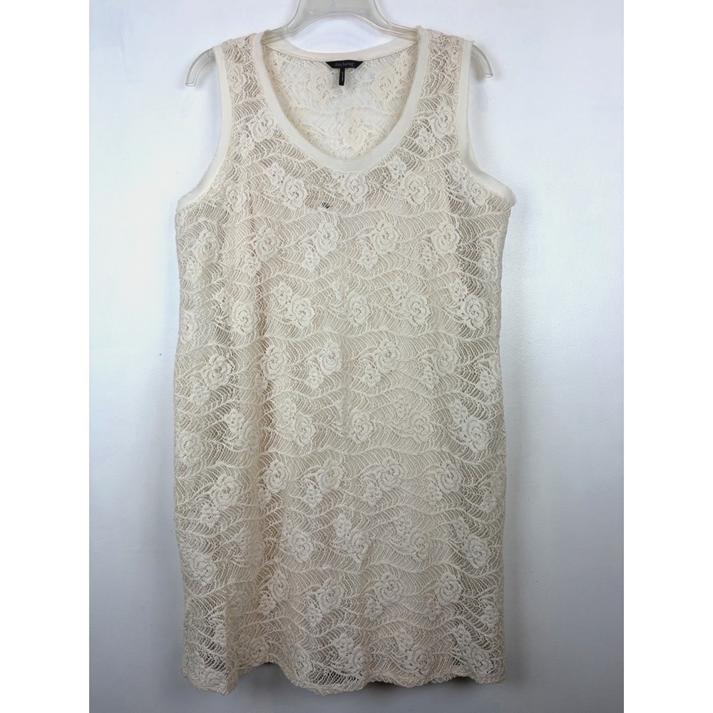 Mini Dress Sheer Lace Womens XL Ivory Floral Mesh Lined Sleeveless Coquette